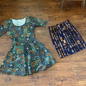 LuLaRoe Teal Multi-Color Floral Fit & Flare Dress